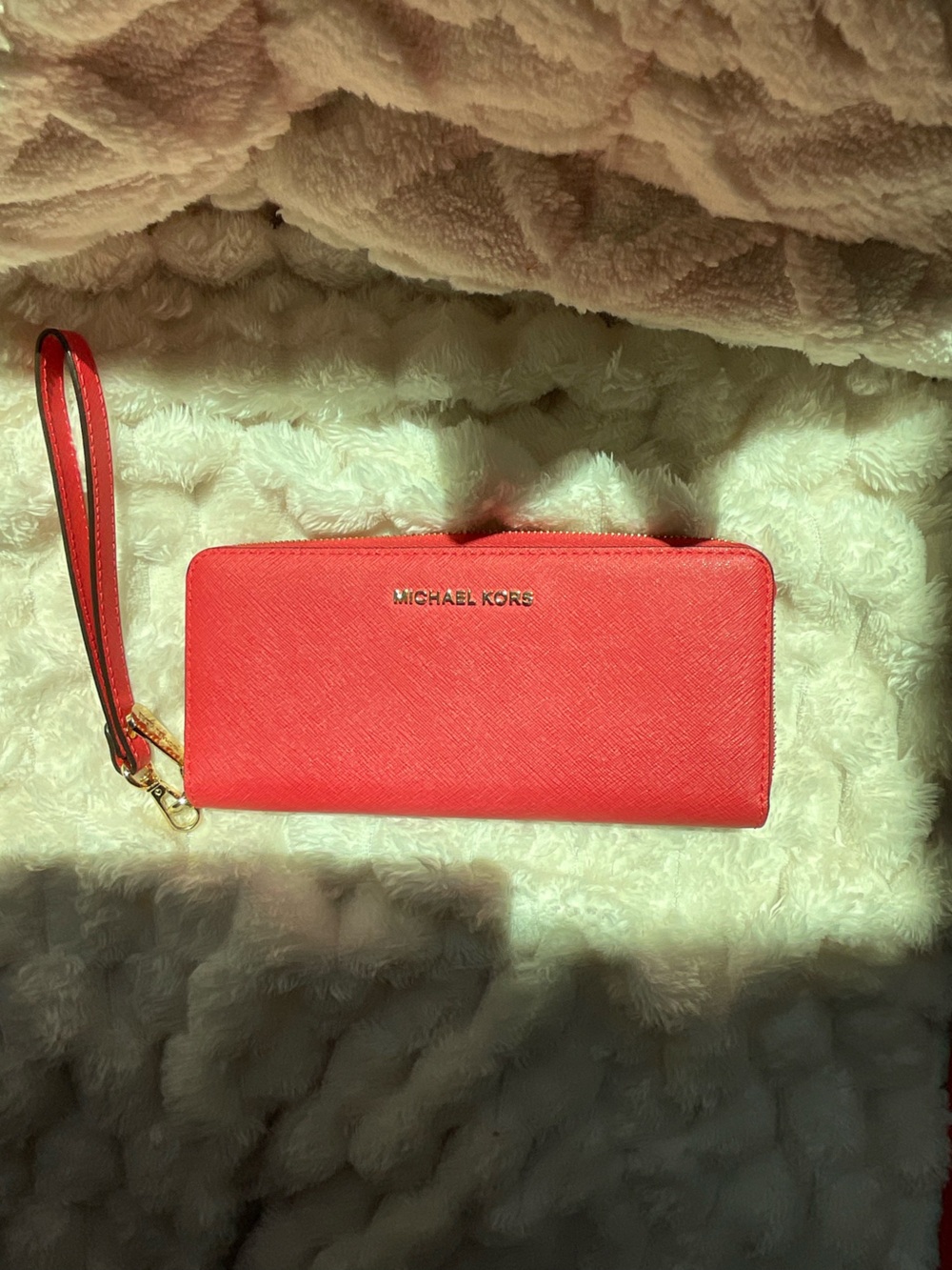 Michael Kors Coral-Red Saffiano Zip Wristlet